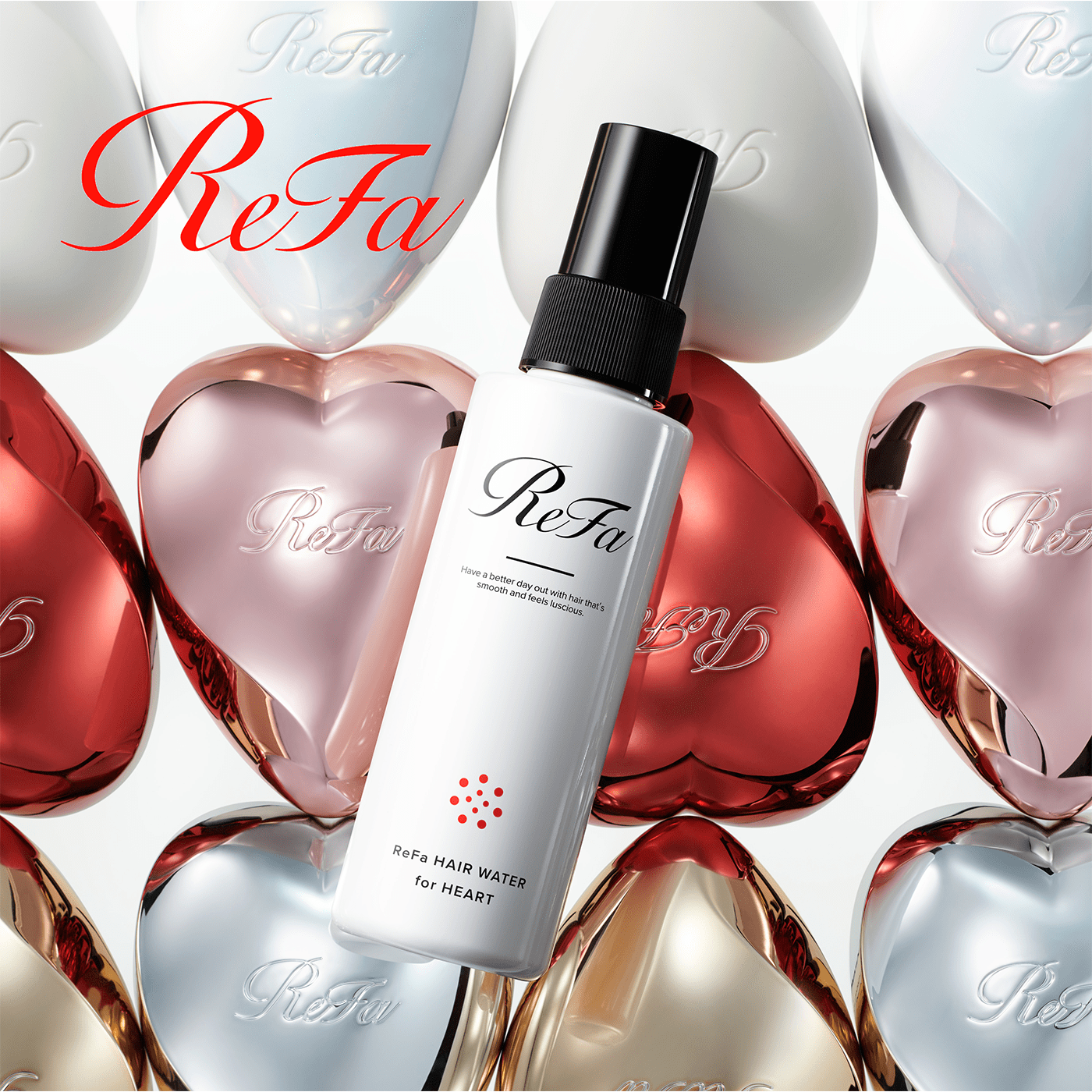 Just a quick spray on frizzy hair is enough keep it smooth for ages. Introducing the ReFa HAIR WATER for HEART.