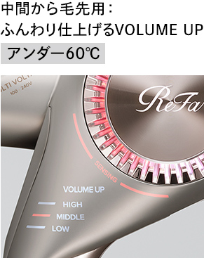 中間から毛先用:ふんわり仕上げるVOLUME UP アンダー60℃