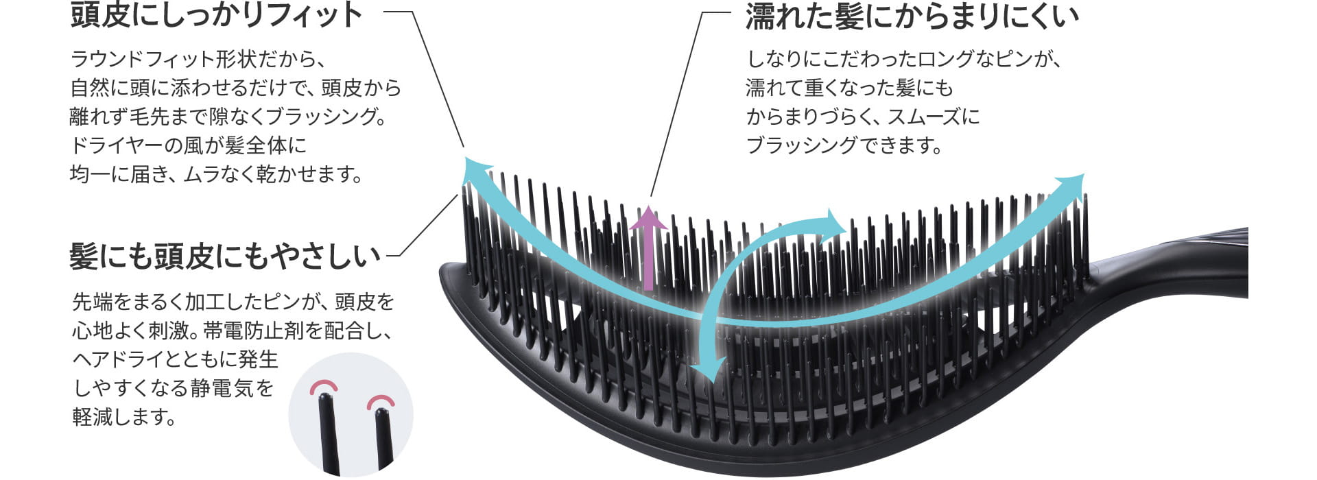 美しい仕上がりをサポートするピン設計